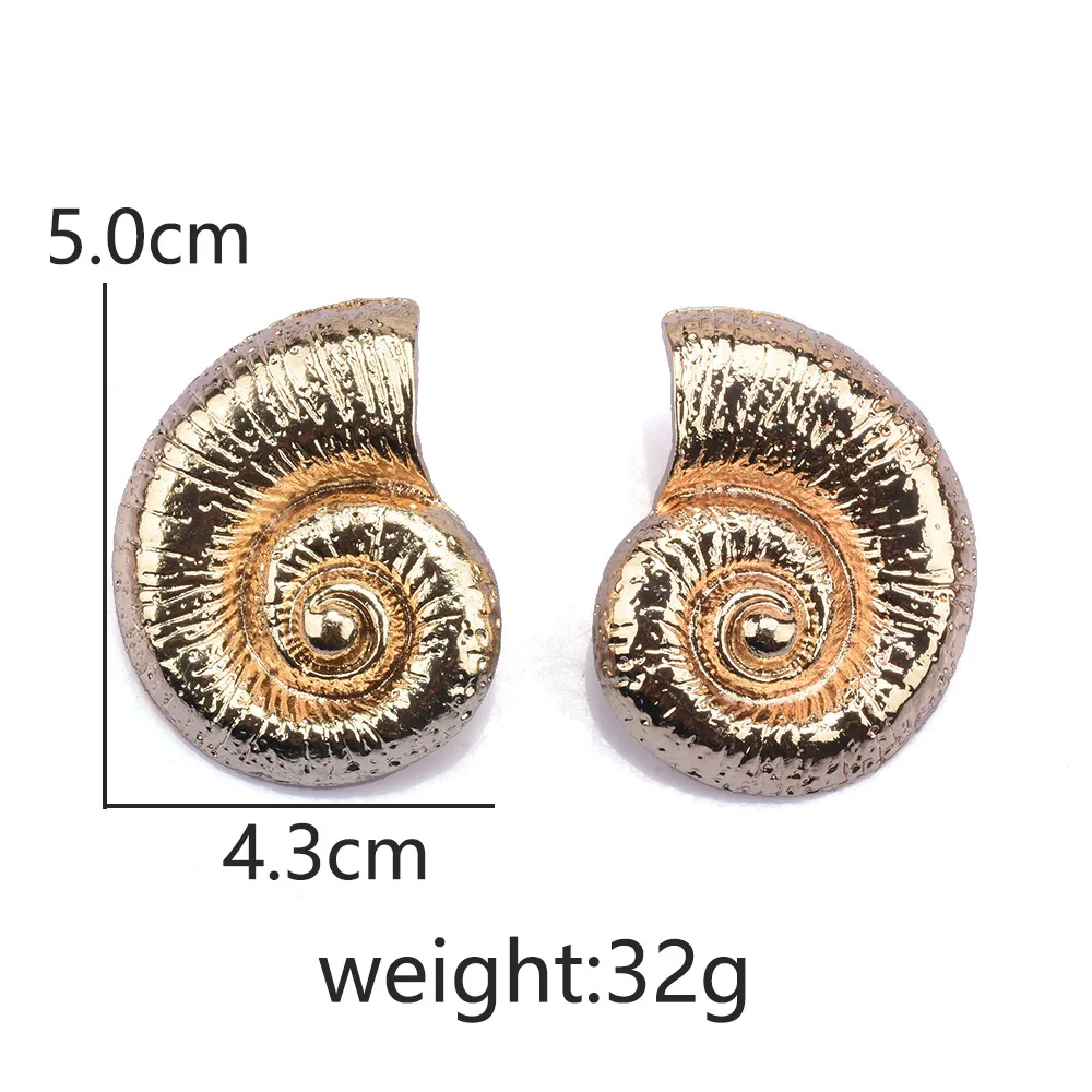 2024 New ZA Fashion Golden Seashell Shape Metal Big orecchini donna Indian Retro Punk Hip Hop Rock Statement orecchini gioielli