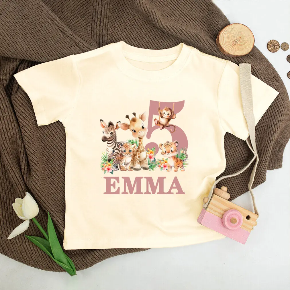 Personalized Birthday t-shirt 1-5 Years Shirt Wild Tee Girls Boys Wild Theme Party Tshirt Animal with Name outfit Kids retro Top