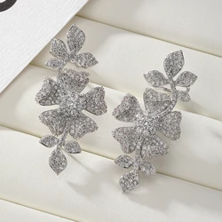 SENYU Elegant Purple CZ Leaf Flower Earrings Big Size Luxury Wedding Cuff Earrings High Quality Dubai Jewelry Gifts for Brides