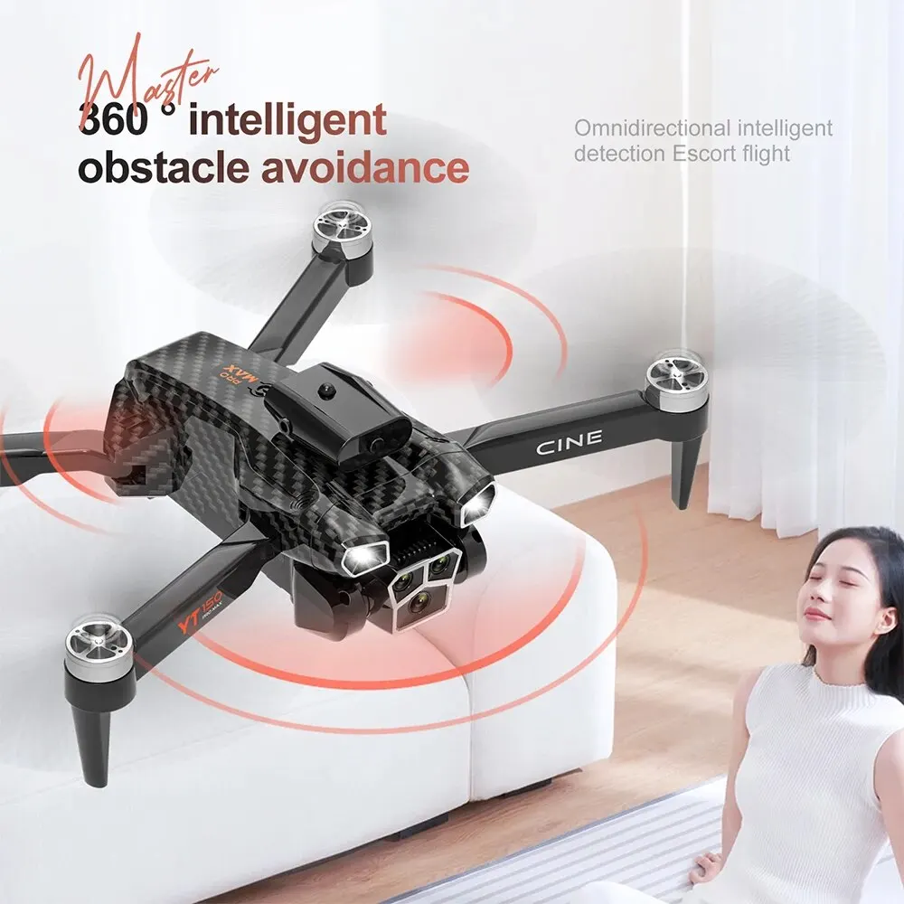 Dron eléctrico con tres cámaras, cuadricóptero con Motor sin escobillas, 360 °, omnidireccional, inteligente, evitación de obstáculos, YT150