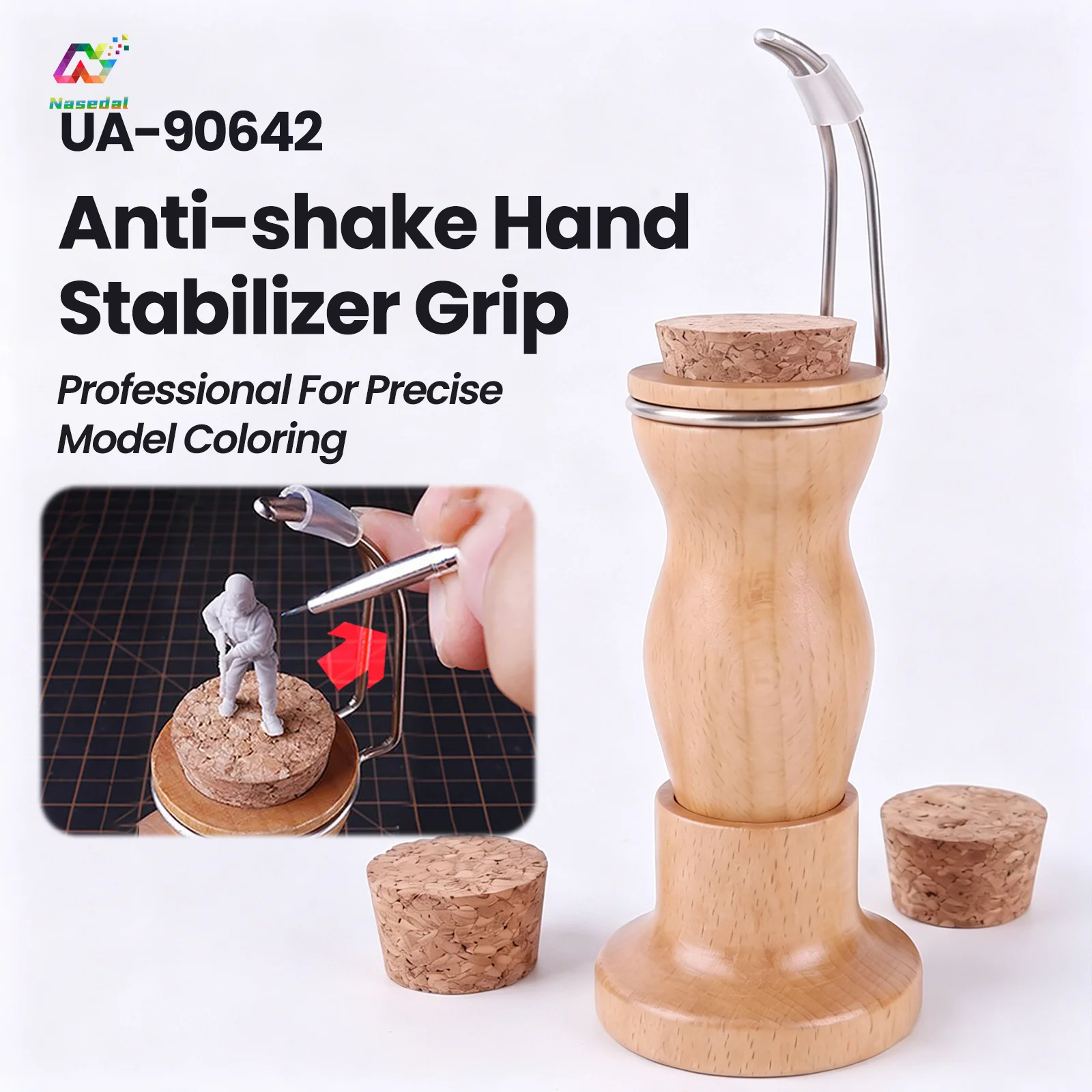 Ustar UA-90642 Hand-Painted Wooden Grip for Gunpla Military Model DIY Figure Soldier Brush Coloring Handheld Stable Pedestal