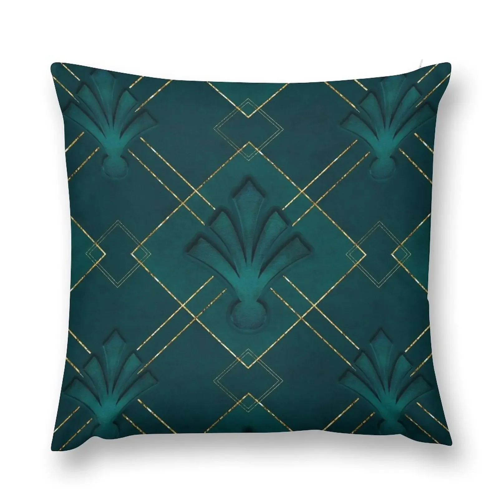 Emerald Green And Gold Art Deco Pattern Throw Pillow Pillowcases Cushion Covers Sofa Cushion Child Pillowcase pillow