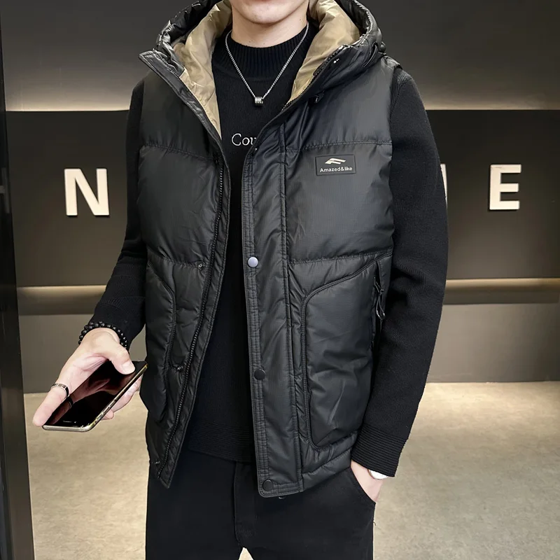

Men's ort Hooded down Vest Warm Outerwear Jaet Thiened Faionable Autumn Winter Polyester Fiber Straight Cut Youth
