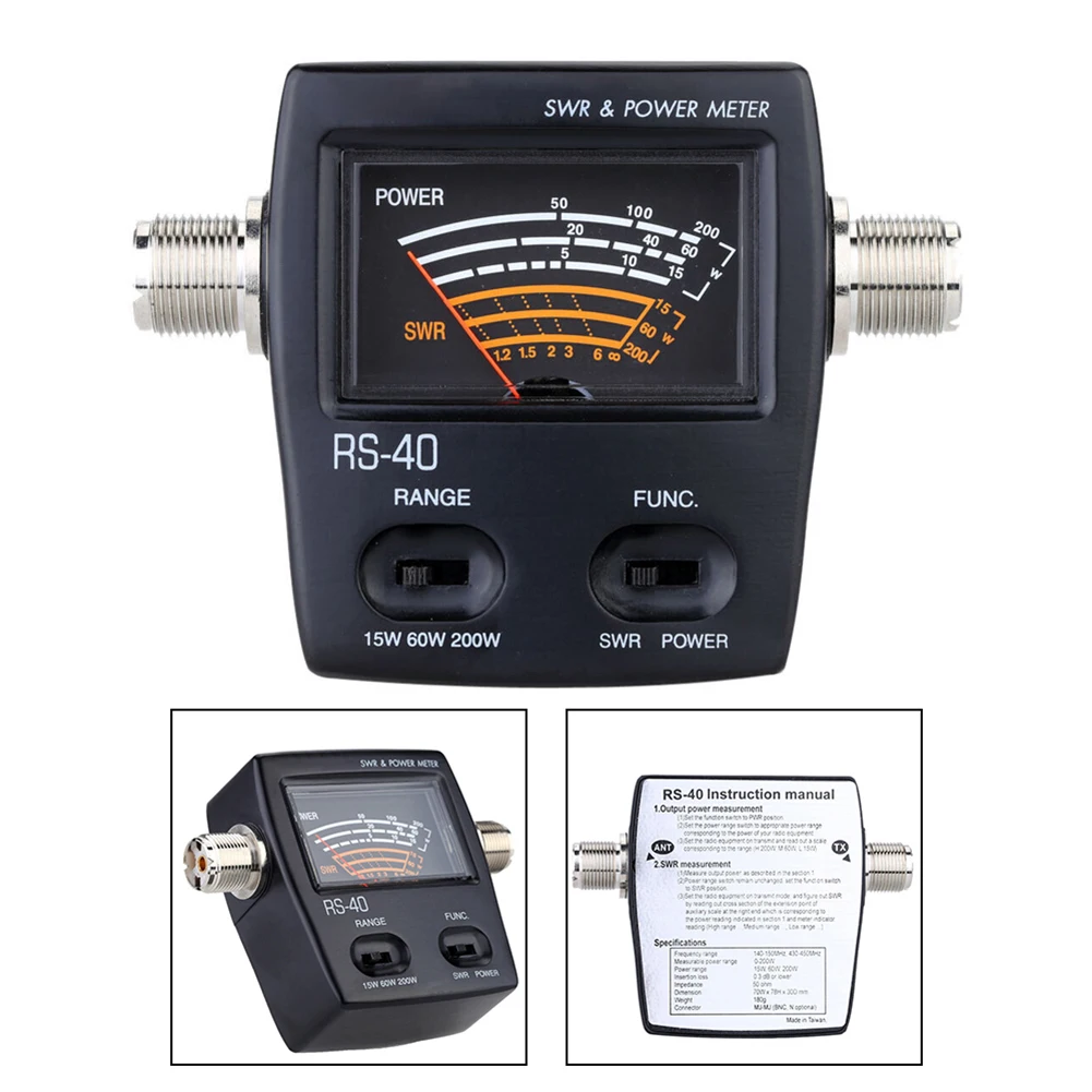 RS-40 Power SWR Meter For HAM Mobile Radio UHF VHF 144/430MHz 200W  70 X 78 X 30 Mm Practical Tool  Accessories