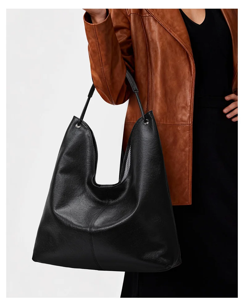 Aidanni 2026 Neue Echtleder-Tragetasche für Damen, Geräumige Unterarmtasche, Schwarze Schulter- und Handtasche, Muttertasche – Detail 2