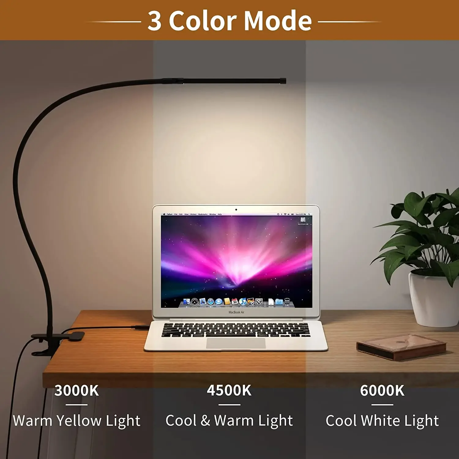 LED Clip on Desk Lamp Dimmable 360°Flexible Gooseneck Reading Light Eye-Caring USB Clamp Books Night Light Study Read Light