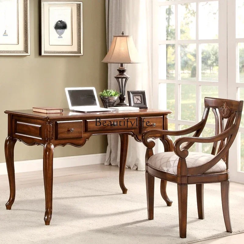 

01 yj19 American-style Solid Wood Desk Home Writing Table Bedroom Study Office Computer Desk