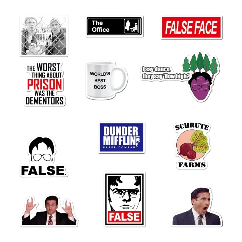 50PCS The OfficeTV Show Sticker Funny Friends The Office FALSE Stickers Laptop Water Bottle Phone Skateboard Stickers for Kids