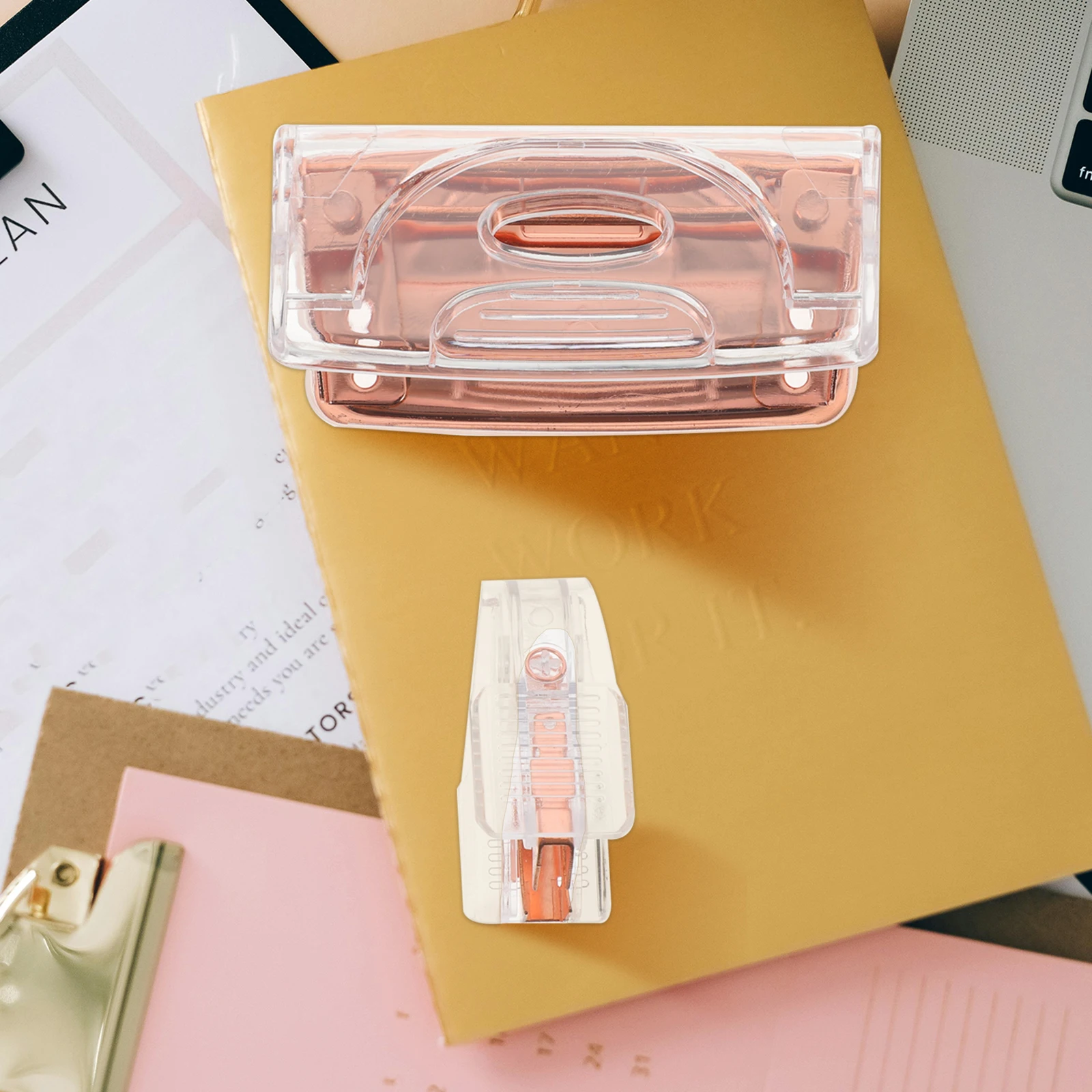 

1 Set 2 Hole Puncher Staple Remover Transparent Office Tool Set Multifunctional Paper Punch Heavy Duty Portable Nail