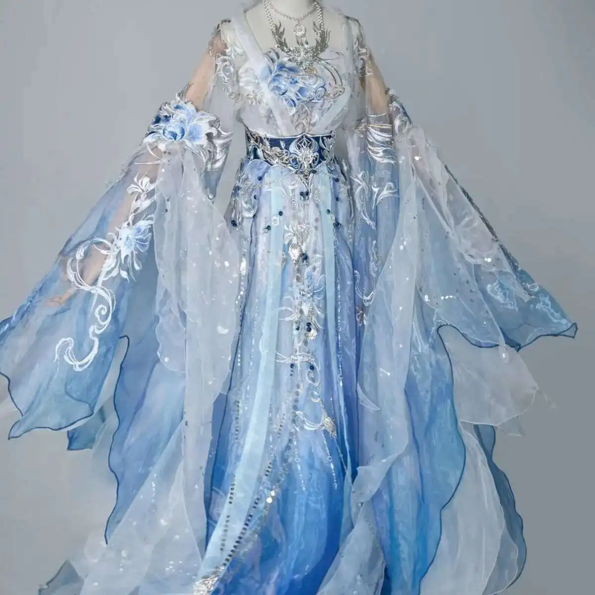

Blue Hanfu Improved Heavy Embroidery Han Element Fairy Style Full Set New Suit for Women
