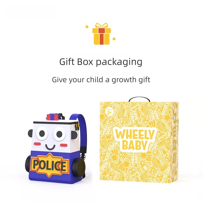 حقيبة ظهر سيارة الشرطة بعجلة جانبية قابلة للإزالة للأطفال حقائب مدرسية لرياض الأطفال للأطفال الصغار من عمر 1 إلى 3 سنوات حقيبة سفر هدية