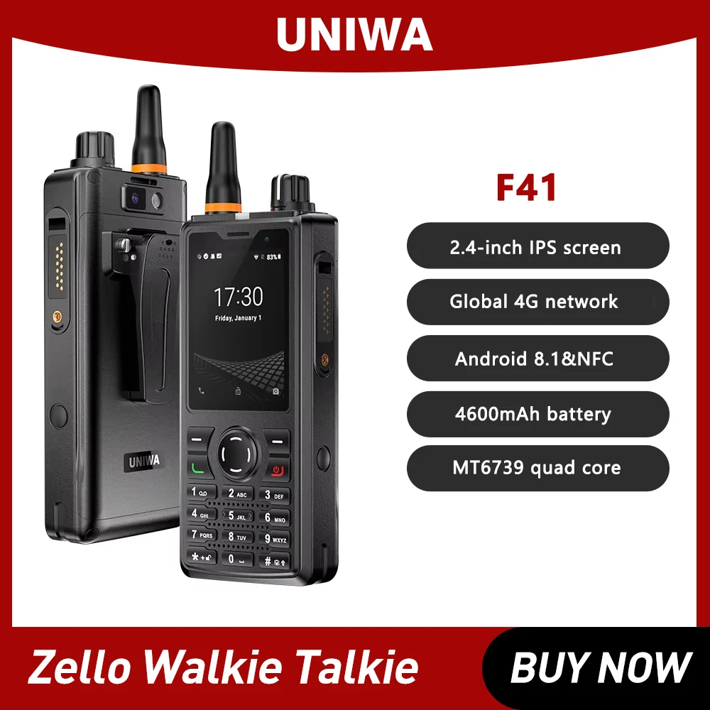 NIEUWE UNIWA F41 4G POC Walkie Talkie Zello Robuuste telefoon 2,4 "Touchscreen 1GB + 8GB Waterdichte smartphone Android 8.1 4600mAh NFC