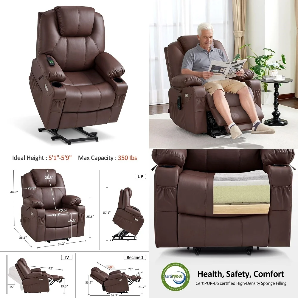 

Power Lift Chair for Elderly Solid Wood Sit to Stand Chair with Reinforced Steel Frame, Electric Upholstered Armchair for Senio