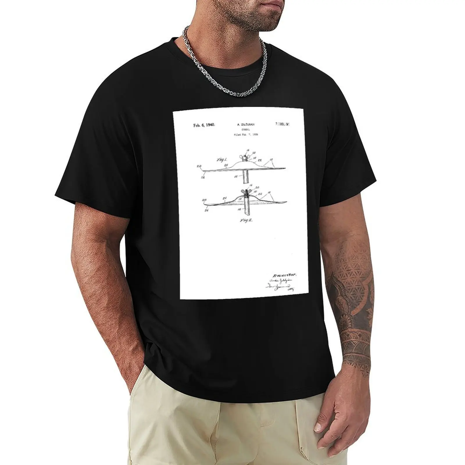 A. Zildjian Cymbal U.S. Patent Drawing Design T-Shirt Urban Style Casual Short Sleeve Top