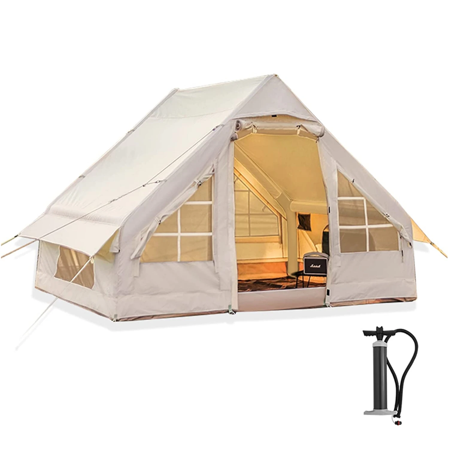 Inflatable Camping Glamping Tent with Pump,Easy Setup 4 Season Waterproof Windproof Outdoor Blow Up Tent,Luxury Cabin Tent