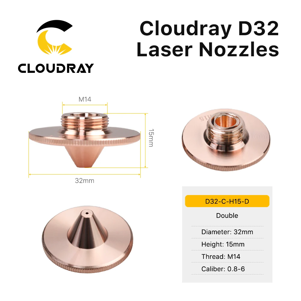 Cloudray Fiber Laser Nozzles Dia.32 H15 Single Layer Chrome-Plated Double Layers Caliber 0.8-5.0mm for Raytools Cutting Head