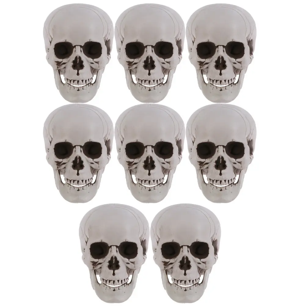 8Pcs Halloween Scary Skull Ornaments Plastic Head Decor Haunted Party Supplies Scared Halloween Skull