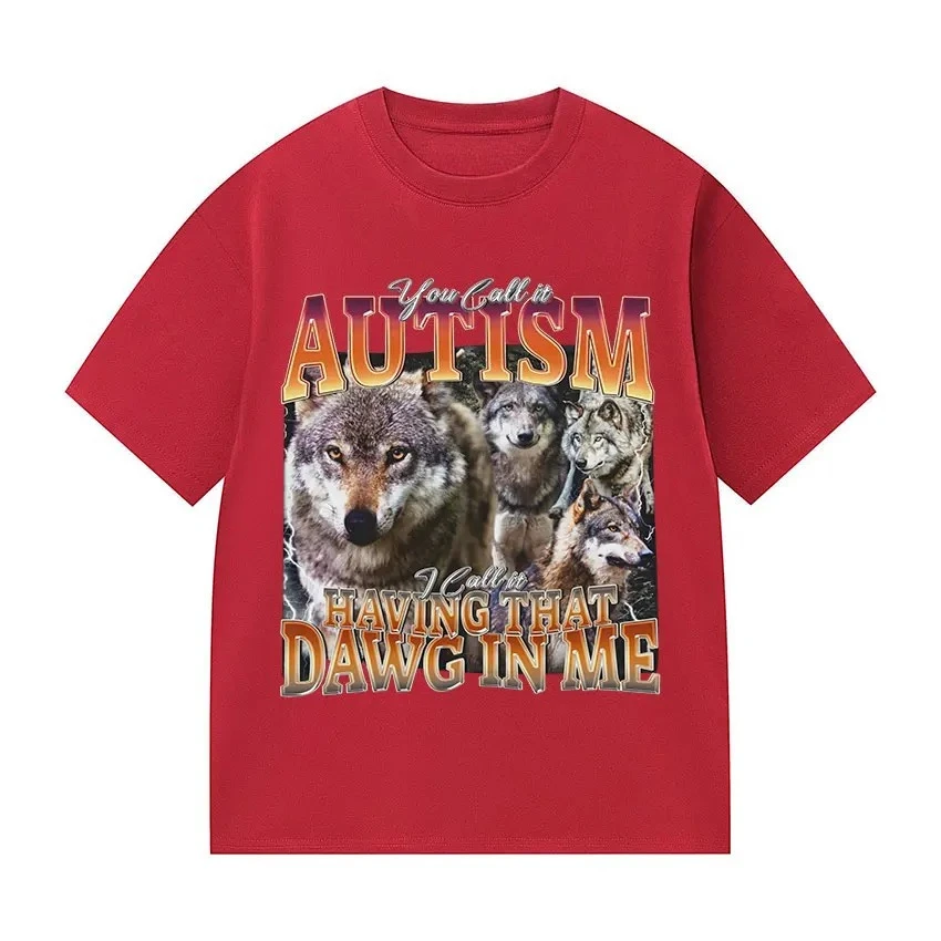 أنت تُطلق عليه التوحد أُطلق عليه أن يكون لديك أن دوج فيي مضحك وولف ميمي التي شيرت المرأة خمر تي شيرتات قصيرة الاكمام الشارع الشهير Y2K