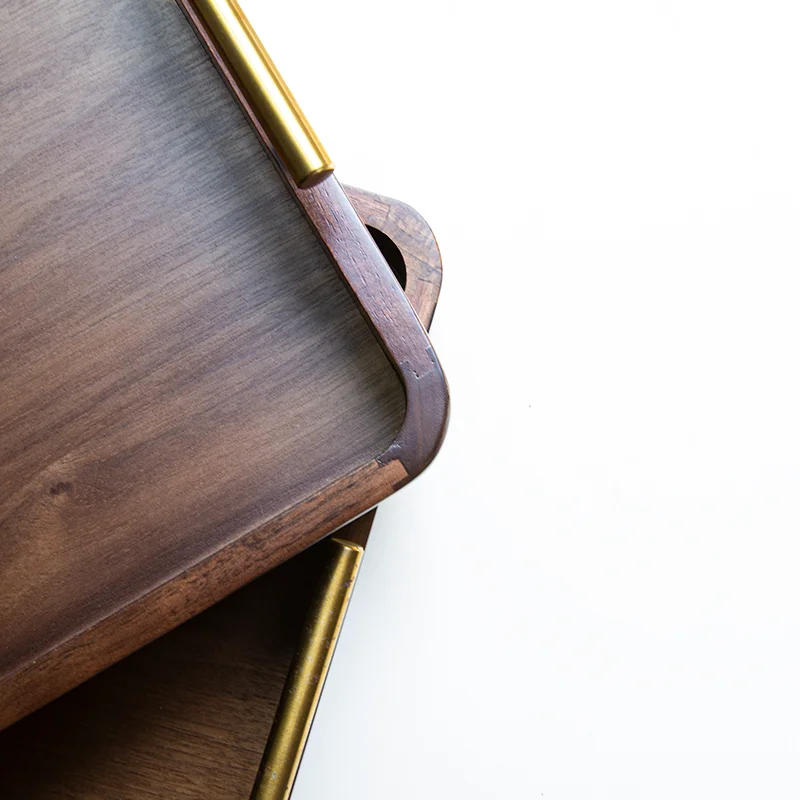 l Wind Copper Handle Wood Plate Bla Walnut Rectangular aped Restaurant Home Use Fruit Serving Tray Classic Retro Sle