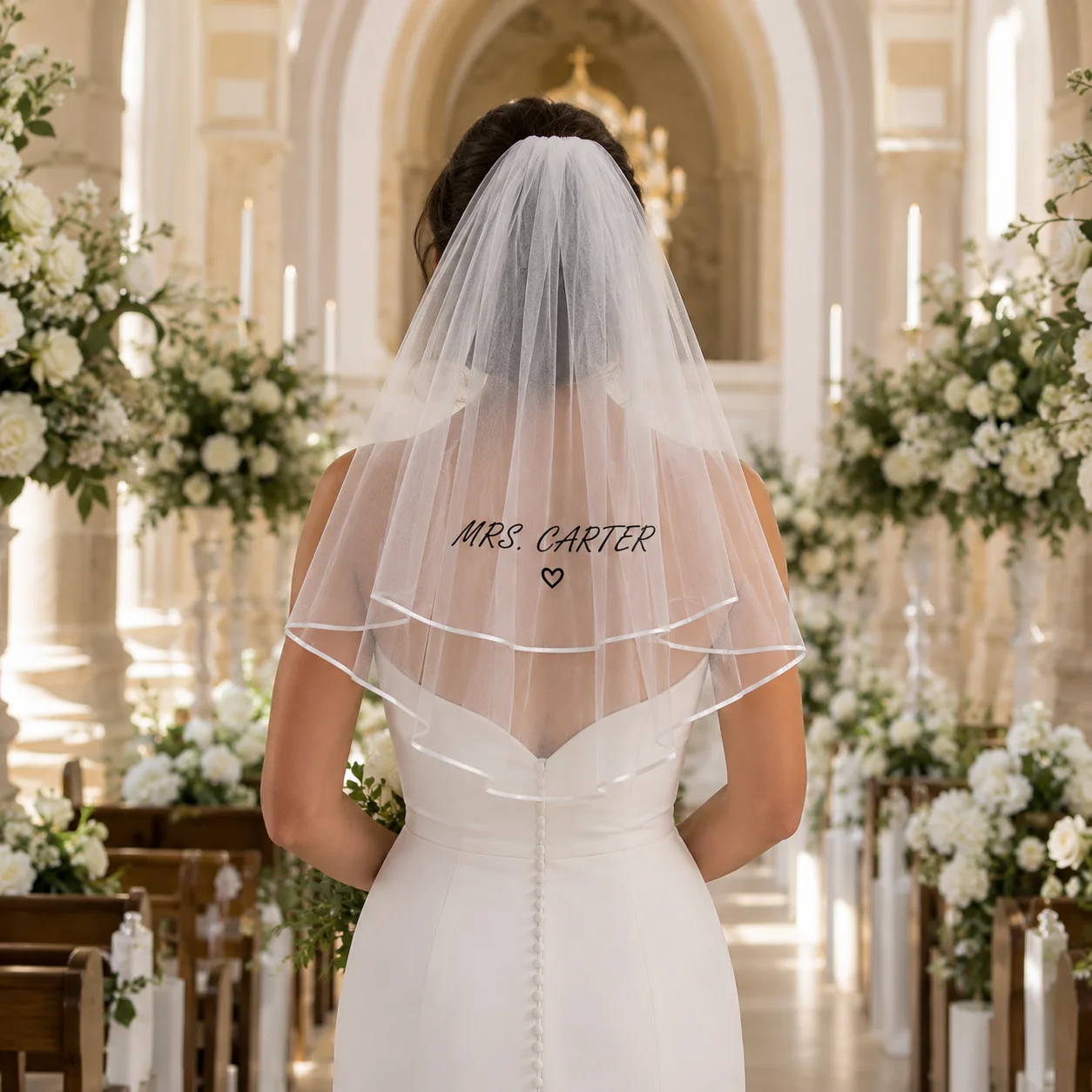 Personalized Custom Name Bride Veil  Two‑Tier Short Wedding Veil Satin Edge Bridal Headpiece for Wedding Photo Prop Bachelorette