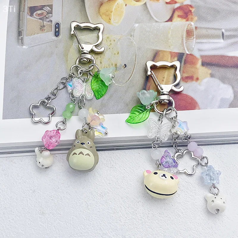 Y2K брелок для ключей с изображением медвежонка и кота, милая бабочка, брелок из бисера, сумка для девочек, подвеска, держатель для ключей для пары, подарки лучшему другу
