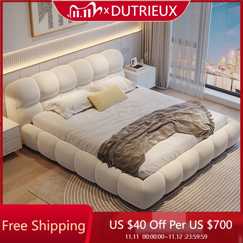 

Modern Twin Minimalist Bed Cream High End Lazy Design Small Family Confortable Bed Aesthetics Quality Wedding Muebles Furniture