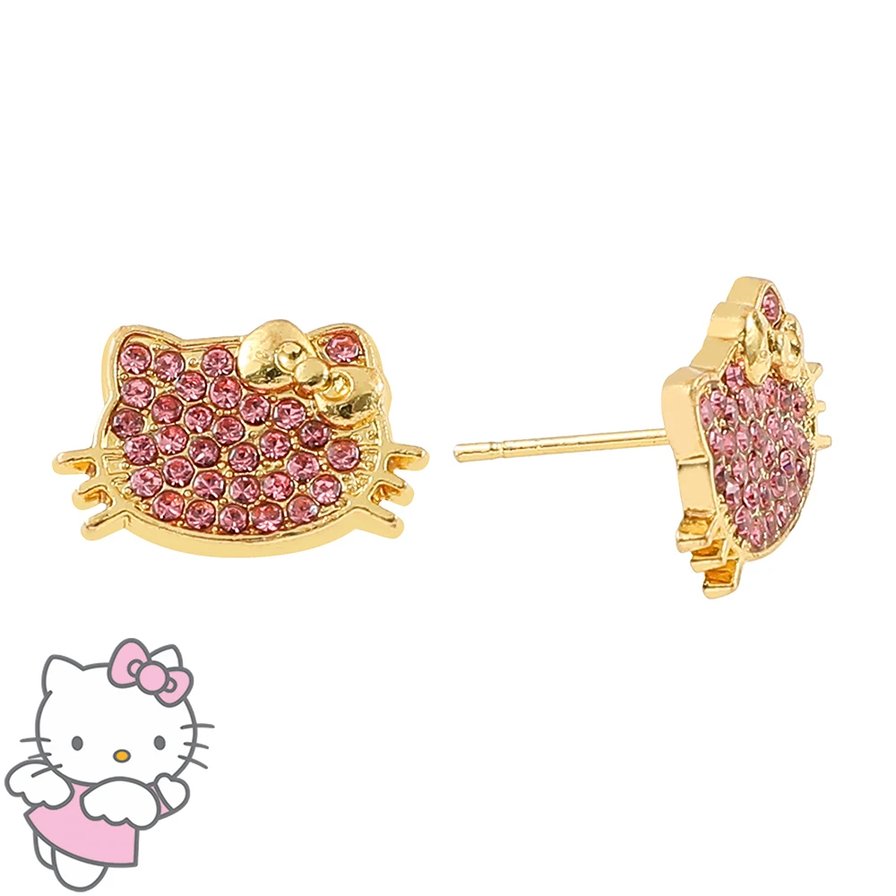 Anime Sanrio Hello Kitty Earrings Cute Cartoon Figure KT Cat Rhinestones Badge Ear Studs Earrings Charm Jewelry Accessories Gift