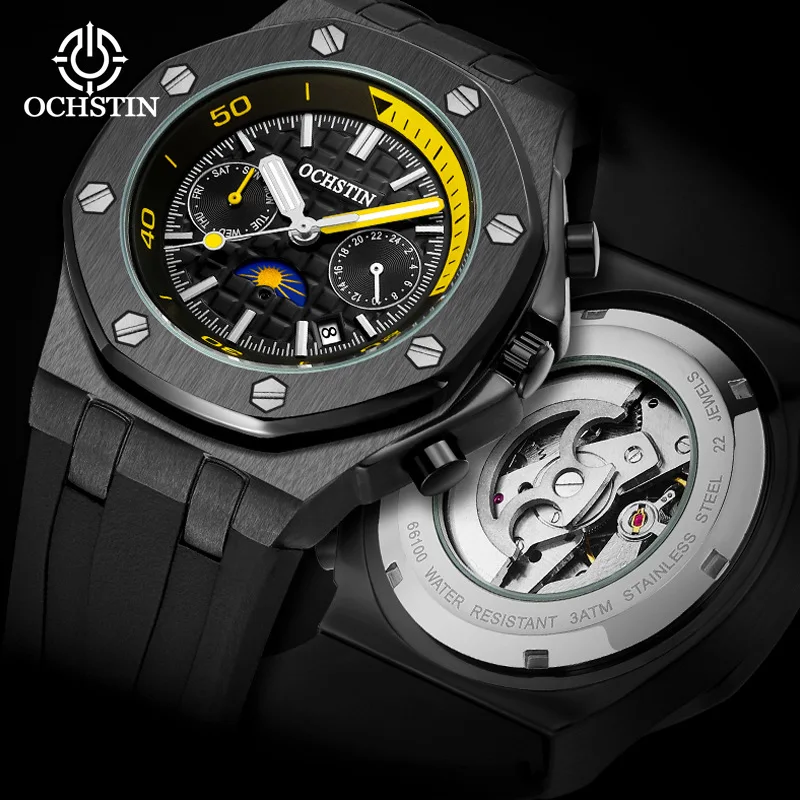 OCHSTIN* Brand New Men's Fully Automatic Mechanical Watch Multi-Functional Student Sports Tape Large Dial
