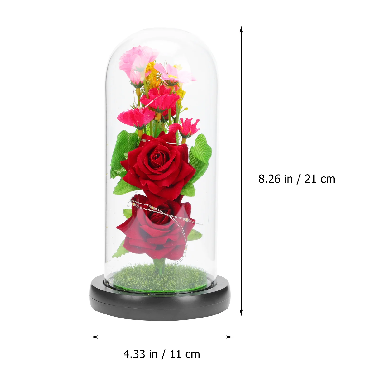 

1Pcs LED Small Night Light Floral Decoration Wooden Base Glass Dome Romantic Atmosphere Desktop Festival Ornament