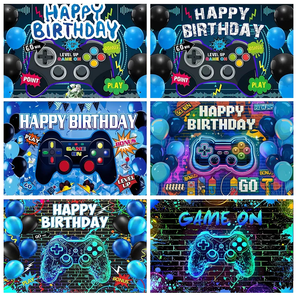 

Video Game Level Up Unlocked Backdrop Boys Kids Birthday Party Decoration Banner Game Controller Background Photography Props