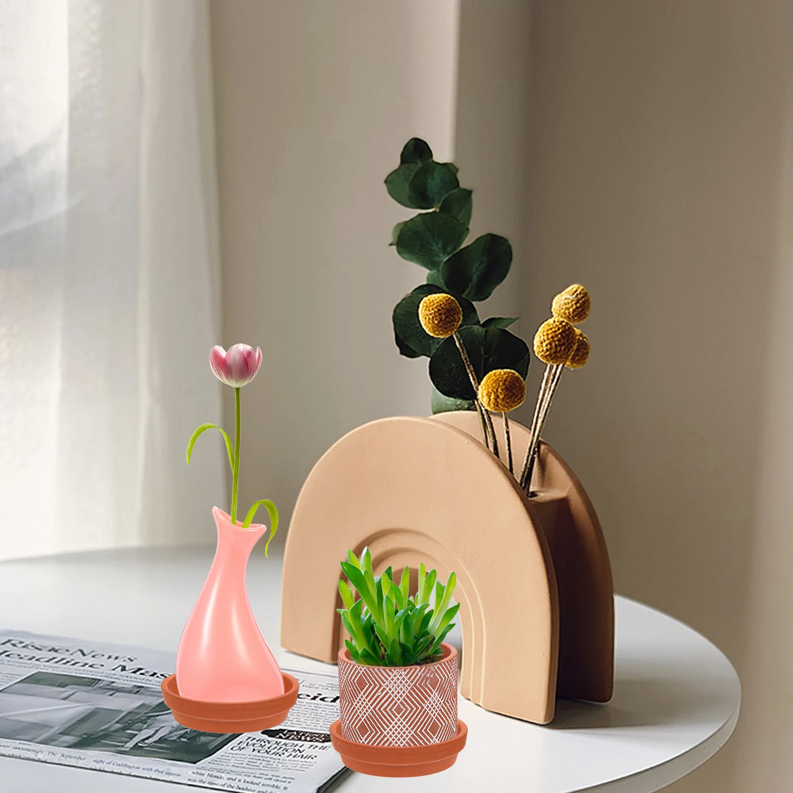 

10Pcs Flowerpot Tray Red Pottery Round Plant Pot Saucer for Garden Balcony Indoor Outdoor Potted Plants Water Tray Gardening