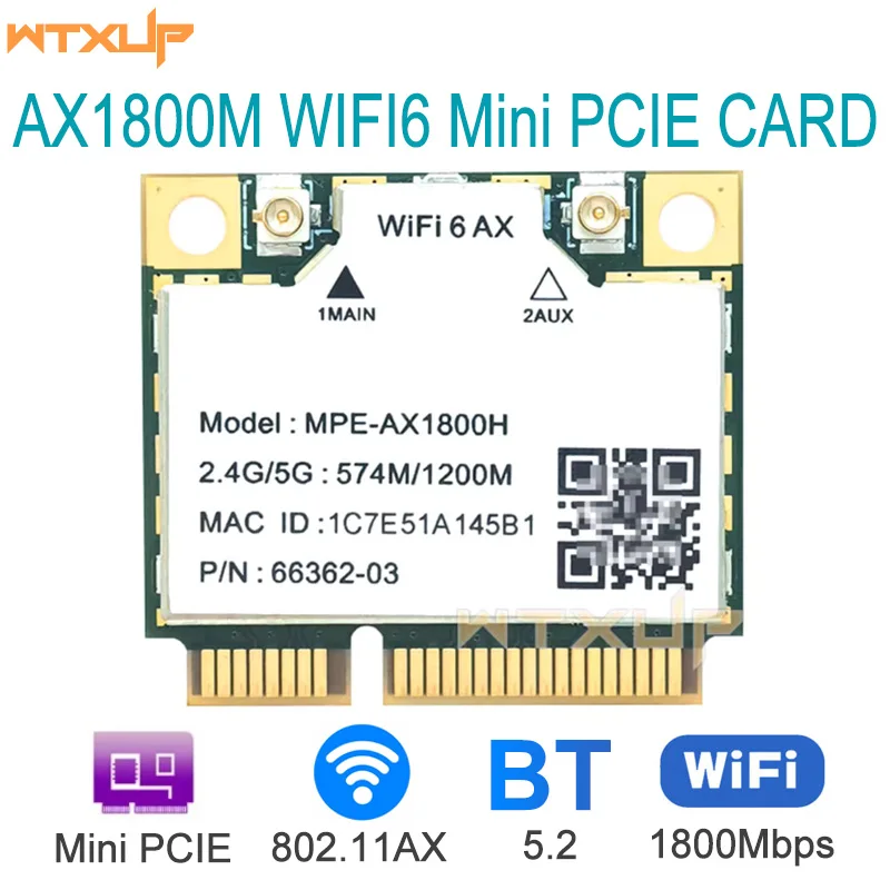 MPE-AX1800H WiFi6 MT7921 Chip MINI PCI-E 2.4G/5G 574Mbps/1200Mbps Gigabit Dual Band Module Internal Wireless Network Card BT5.2