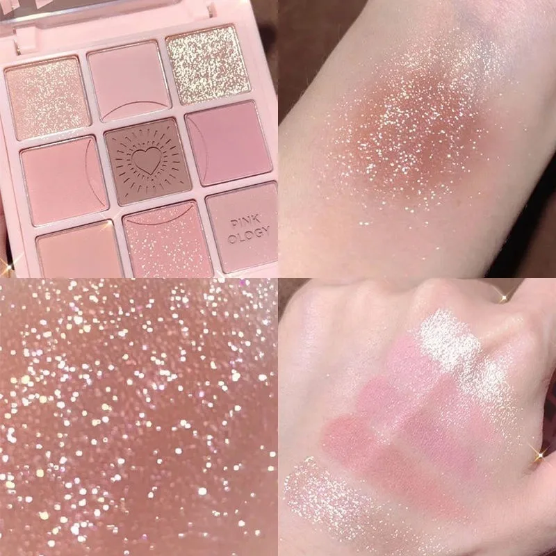 9色の長持ちするアイシャドウパレット - マット、シマー、グリッター、ピンク、レッド、ヌード、ブレンド可能なアイメイク