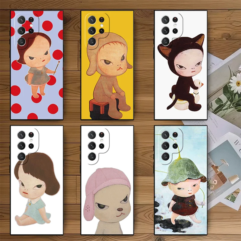 Y-Yoshitomo Nara Soft Phone Case for Samsung Galaxy S23 S24 S25 S26 Ultra S22 Plus S21 FE S20 + S25 Edge Black Cover Fundas