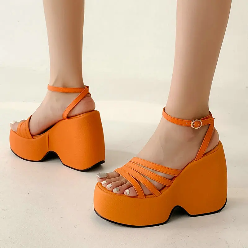 2022 Luxury Brand New Designer Women Dress Shoes Green Orange Open Toe Platform Heels Woman Summer High-Heeled Wedges Sandals