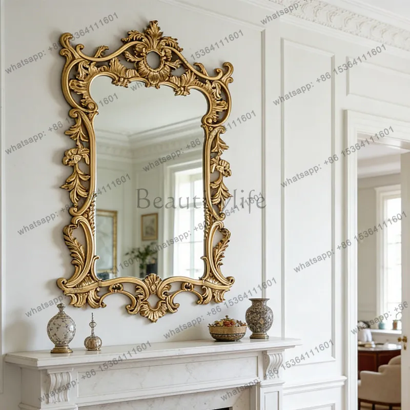 Französischer geschnitzter Retro-Dekospiegel Luxusvilla High-End-Schminkspiegel