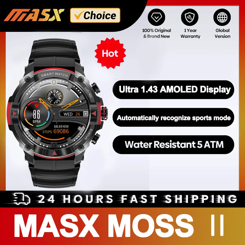 [2023 World Premiere]MASX MOSS Ⅱ Smart Watch 1.43'' AMOLED Display Hi-Fi Phone Calls Military-grade Toughness for Men