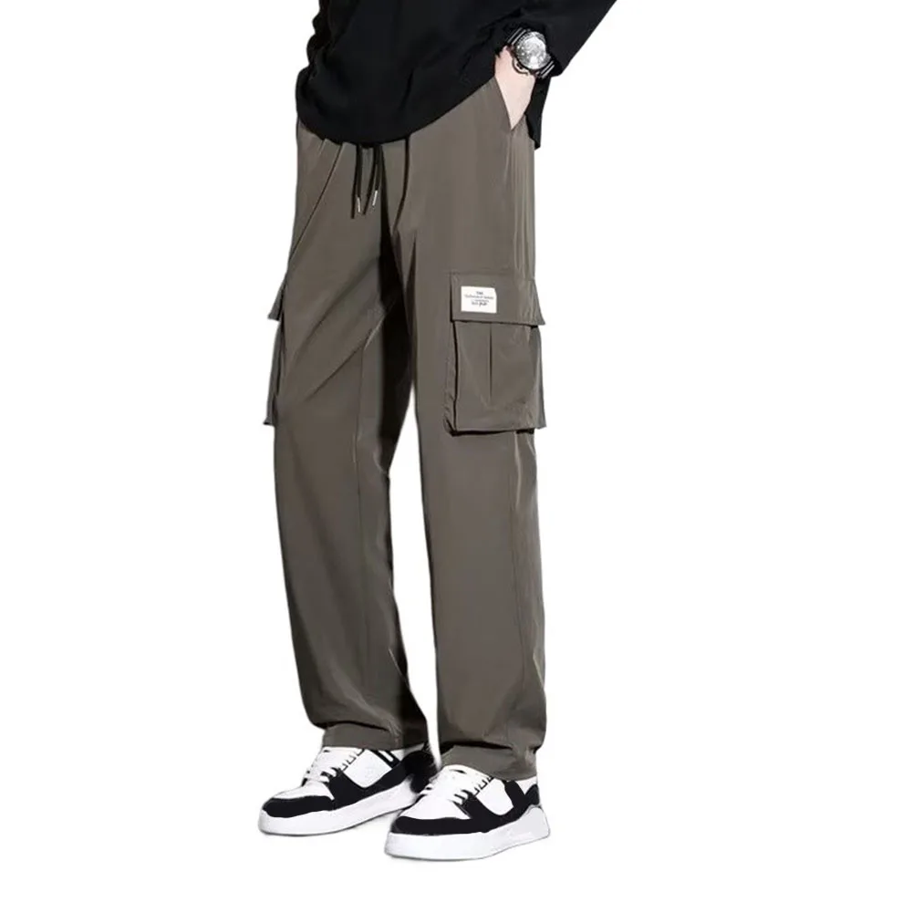 For Fitness Training Men Cargo Pants 95 Polyester Blend Soft Fabric Texture Drawstring Closure Solid Color Design