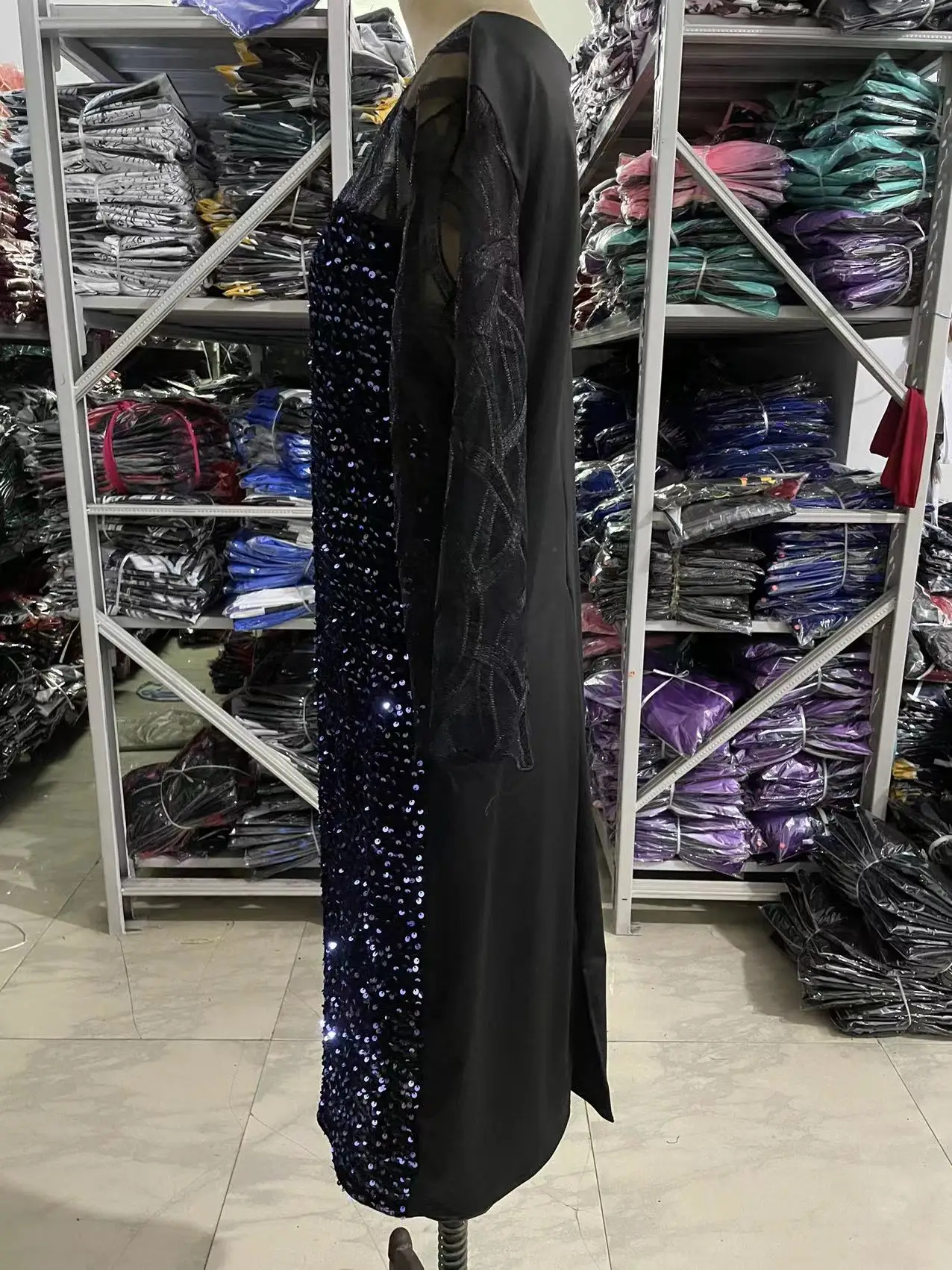 Robe de soirée de mariage à paillettes pour femmes, grande taille, manches en maille, dentelle, tambour élégant, robes de soirée, robe d\'été, robe