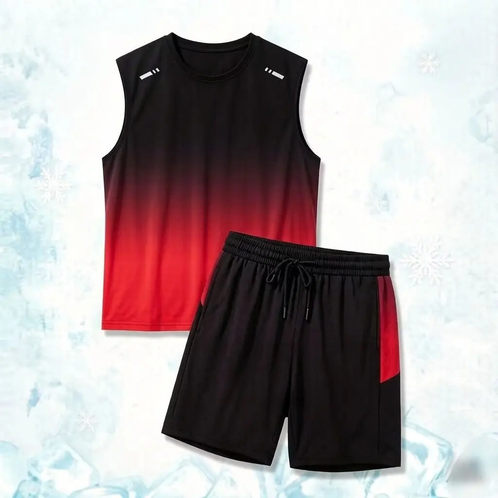 

Lightweight Quick Dry round Neck Sleeveless Sports Vest Shorts Set for Men Casual Summer Fitness Basketball Outfit Polyester ...