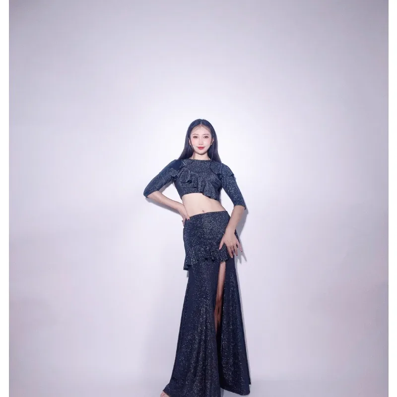 Customized Belly Dance Costumes Oriental Dance Clothes Lace Practice Clothes Group Clothes Beginner Split Skirt Fish Tail Skirt