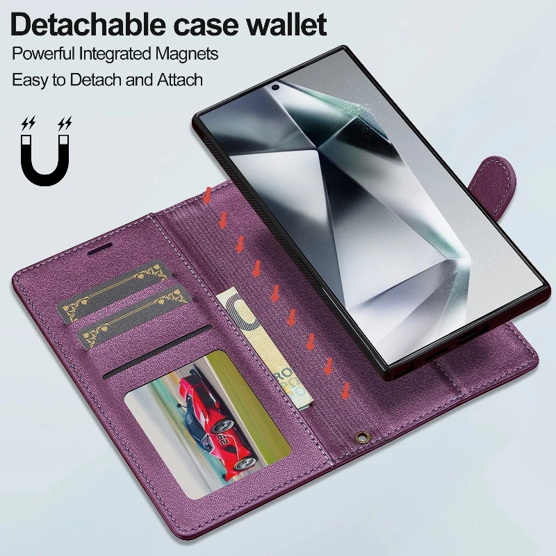 Removable Magnetic Flip Wallet Phone Case For Samsung Galaxy S24 Ultra 23 FE S22+ A14 A15 A34 A35 A54 A55 Leather Phone Cover
