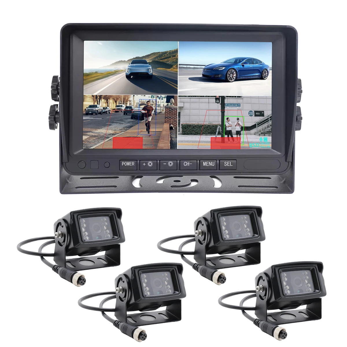 

7" AHD 720P/1080P Al BSD Truck Camera 4CH Truck Monitor Camera System Wireless Driving Video Record for Heavy Equipment