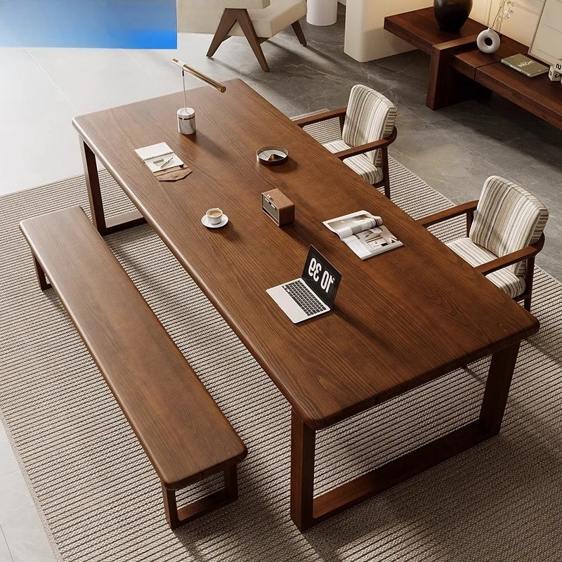 

Nordic solid wood desk rectangular ash wood home study writing table living room computer and chairs