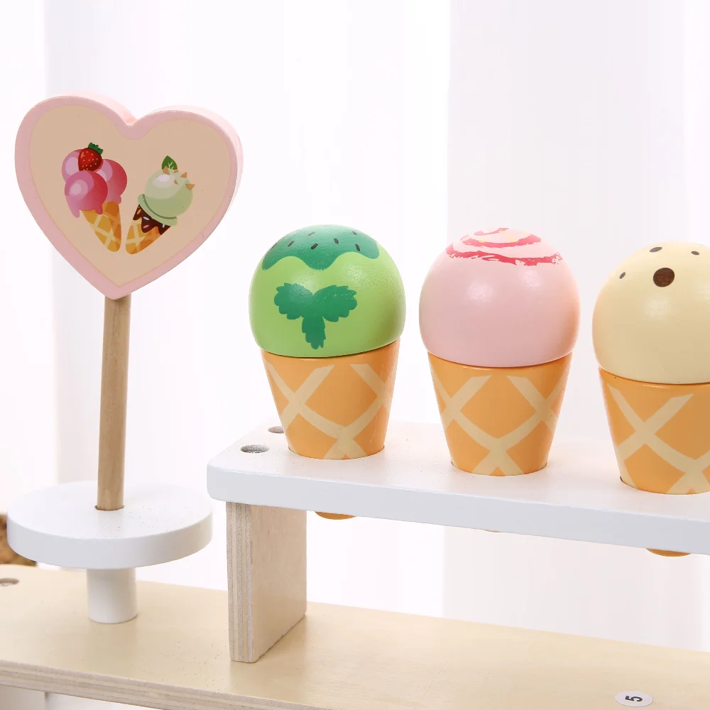 ألعاب آيس كريم خشبية ألعاب طعام ملحقات المطبخ مع لعب الأدوار للأطفال والبنات والأولاد