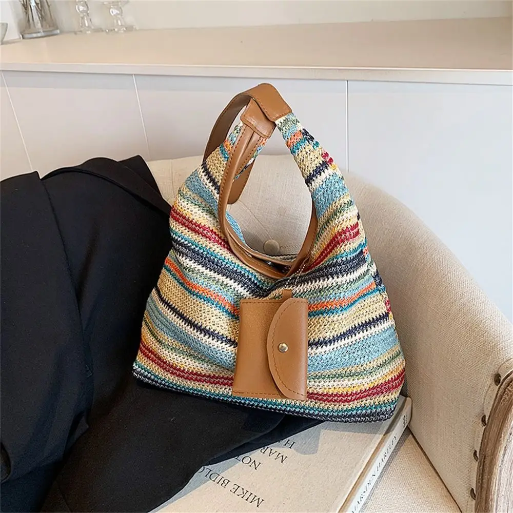 

Cute Woven Shoulder Bag Rattan Large Capacity Tote Bags Handmade Braid Straw Bag for Women Girls