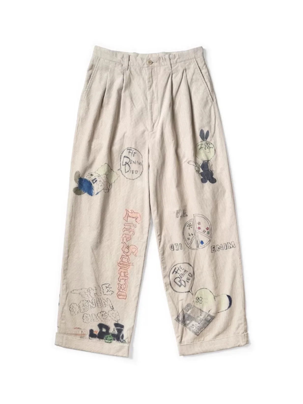 

Ретро-брюки из вельвета с забавным принтом, прямые брюки в винтажном стиле, осенняя молодежная мода KAPITAL