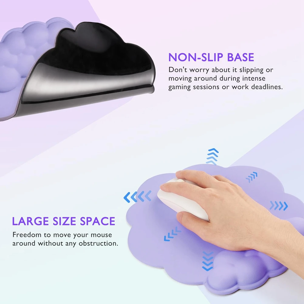 Nuvem kit de descanso de pulso teclado ergonômico descanso de pulso mouse descanso de pulso computador jogos descanso de pulso base antiderrapante fácil de usar roxo