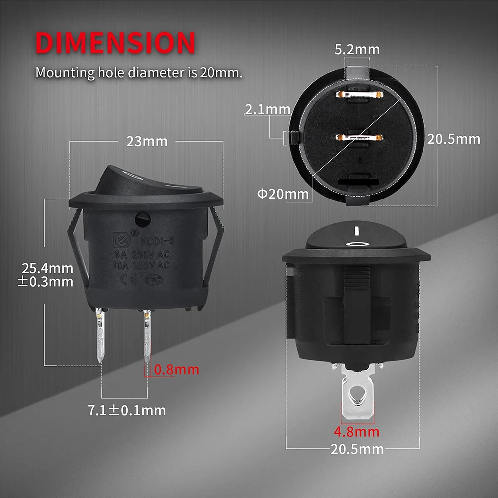 10PCS Saklar Rocker Bulat 12V 20A ON Off SPST 20mm Saklar Toggle Mini untuk Kapal Laut Mobil Truk RV Perahu Saklar 2 Pin 120V Berkabel KCD1