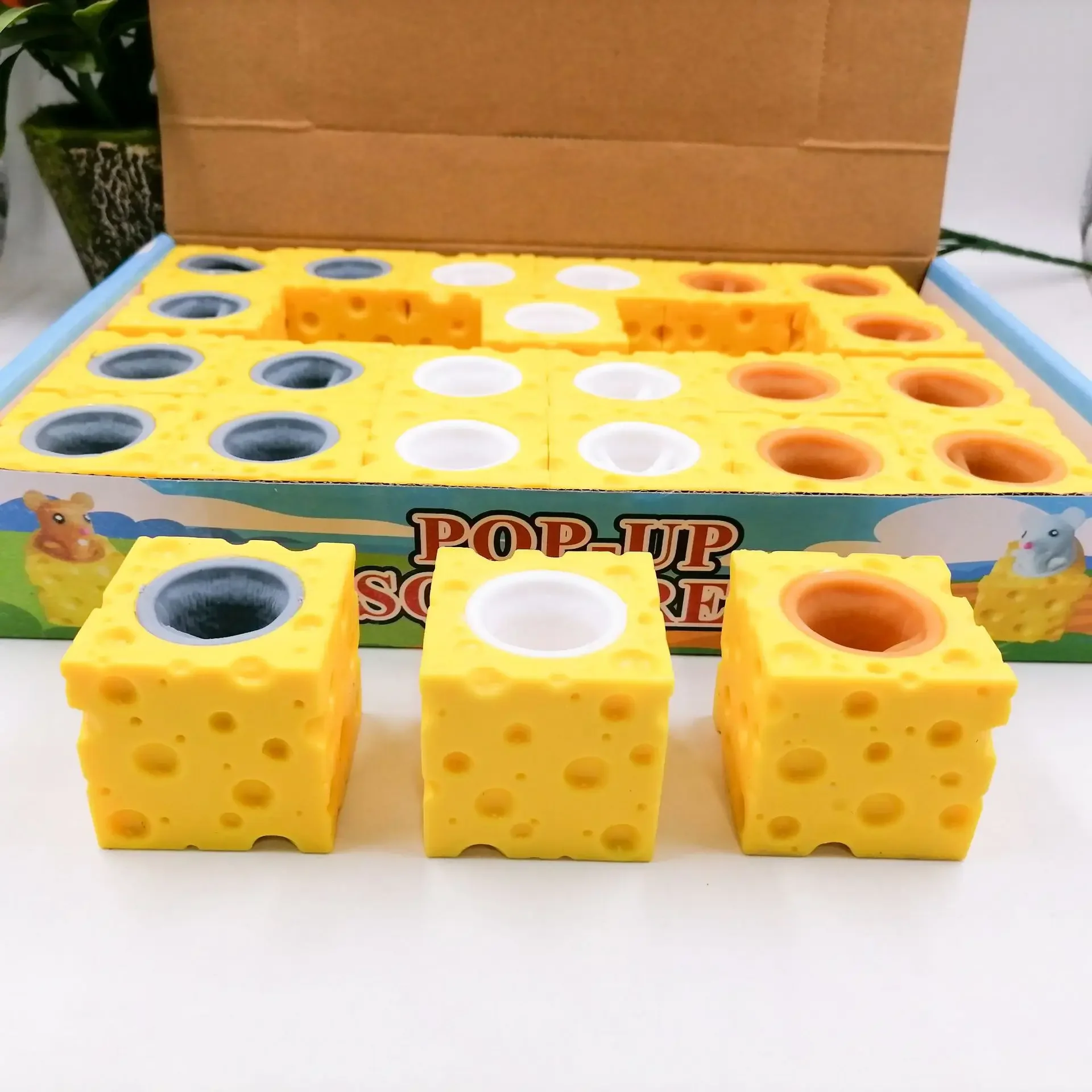 Gift Pop Up Funny Mouse and Cheese Block Squeeze Anti-stress Toy Hide and Seek Figures Stress Relief Fidget Toys for Kids Adult